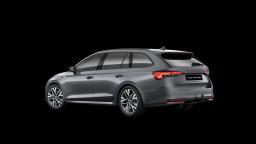 Szara Škoda Octavia Combi Sportline, ujęcie z tyłu i z boku na czarnym tle