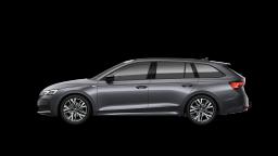 Szara Škoda Octavia Combi Sportline w ujęciu z boku na czarnym tle